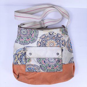 Fossil Beige Canvas Crossbody Handbag Purse Messen